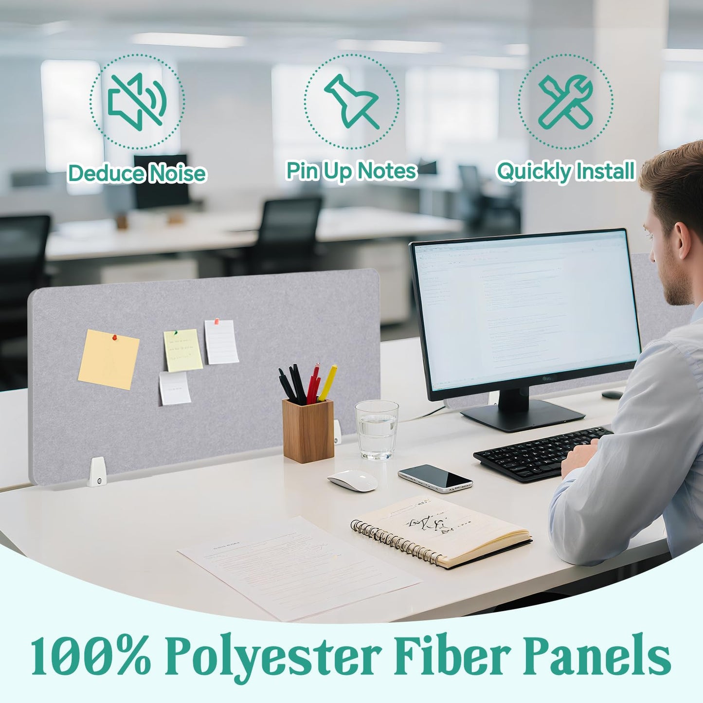 uyoyous 4 Pcs Acoustic Desk Divider Desk Partition 31.5 x 15.75 Inch Table Freestanding Up Privacy Panel Protective with Clamps Visual Distraction