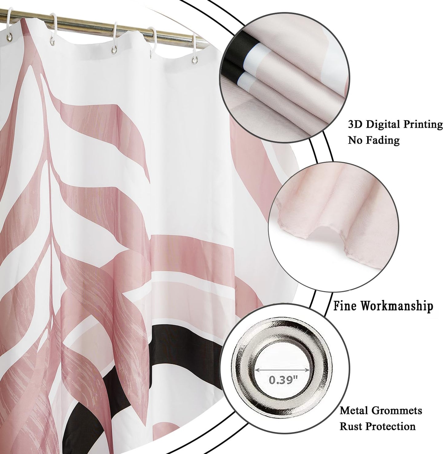 GCIREC Shower Curtain, 180x200cm, Pink White Mid Century Modern Abstract Art Boho Geometric Waterproof Fabric Machine Washable Bathroom Curtain with