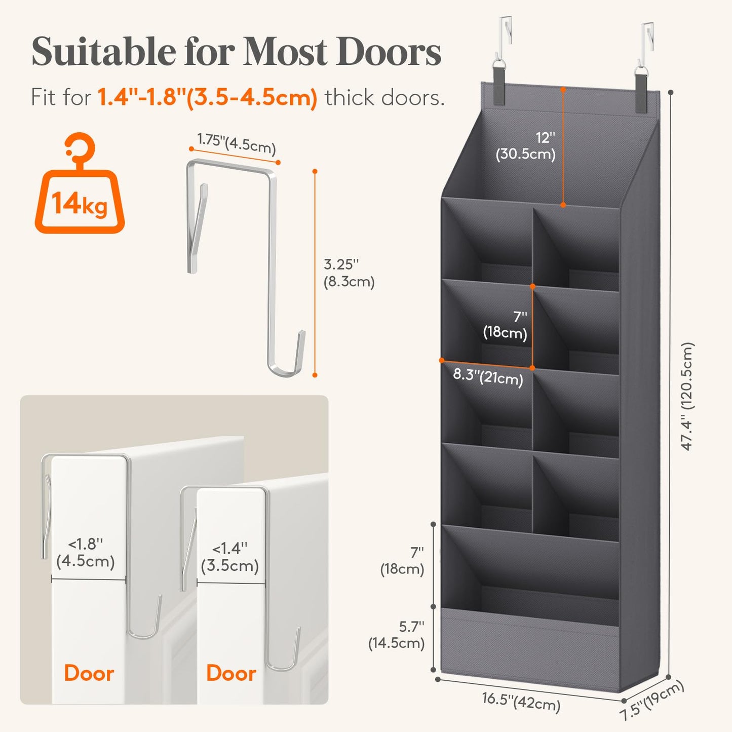 Lifewit Over the Door Shoe Organizers, Hanging Shoe Storage Rack with 11 Pockets, 5 Layers Shoe Holder for Closet Door Includes Boots, Toys