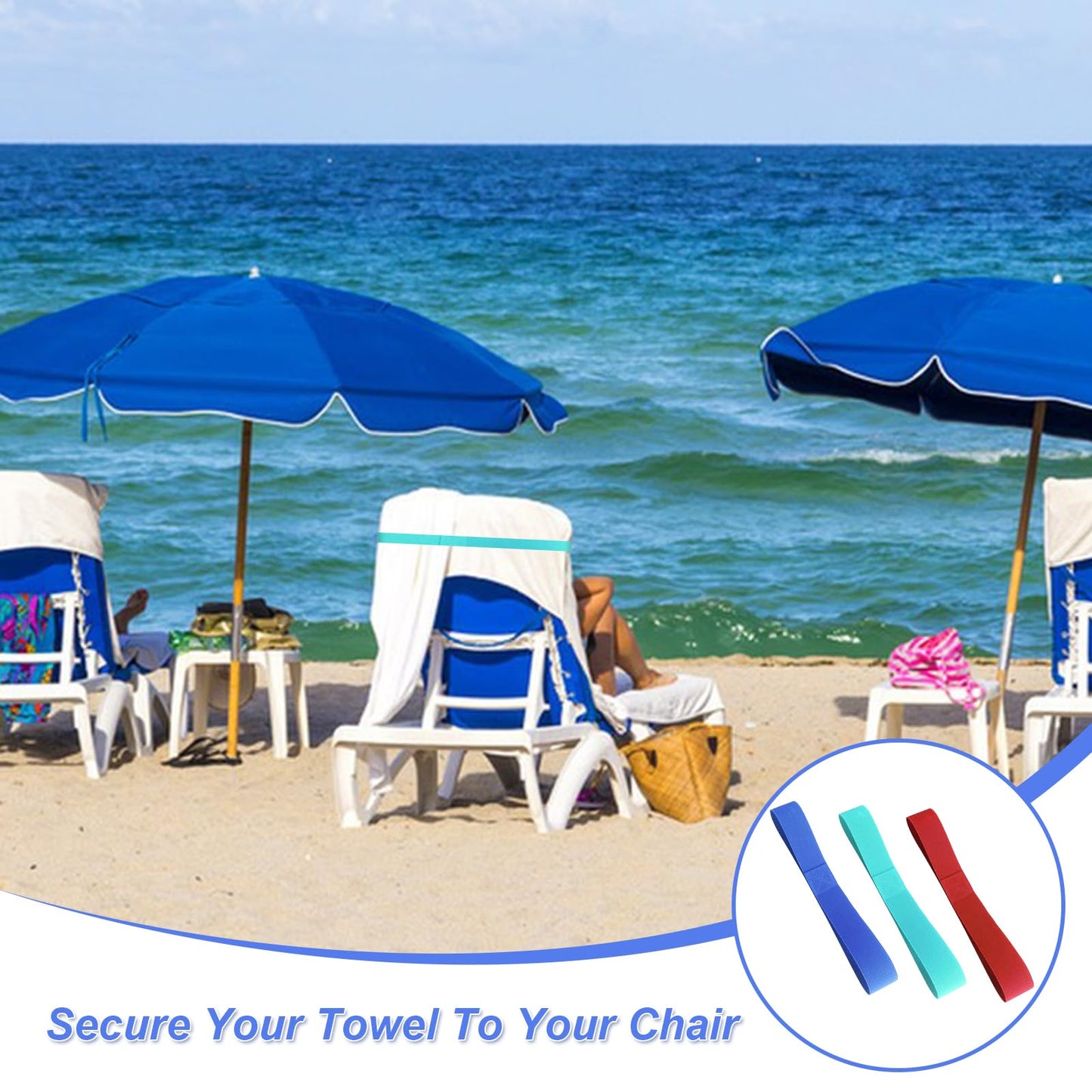 BORISCA 6 Pcs Beach Towel Bands, 3.8x40cm Towel Bands for Sun Loungers with Storage Bag, Elastic Towel Craber for Beach Chair, Towel Bands for Beach