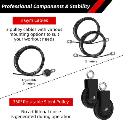 LFJ Cable Pulley System Home Gym, Lat Pull Down Machine Attachment Tricep Rope Bar Gym Equipment (Set with LAT Pull Down Bar)