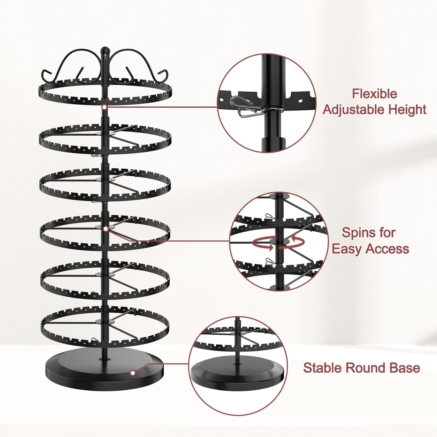 TANOSAN Rotating Earring Holder Organizer Metal Stand Display, 6 Tier Black