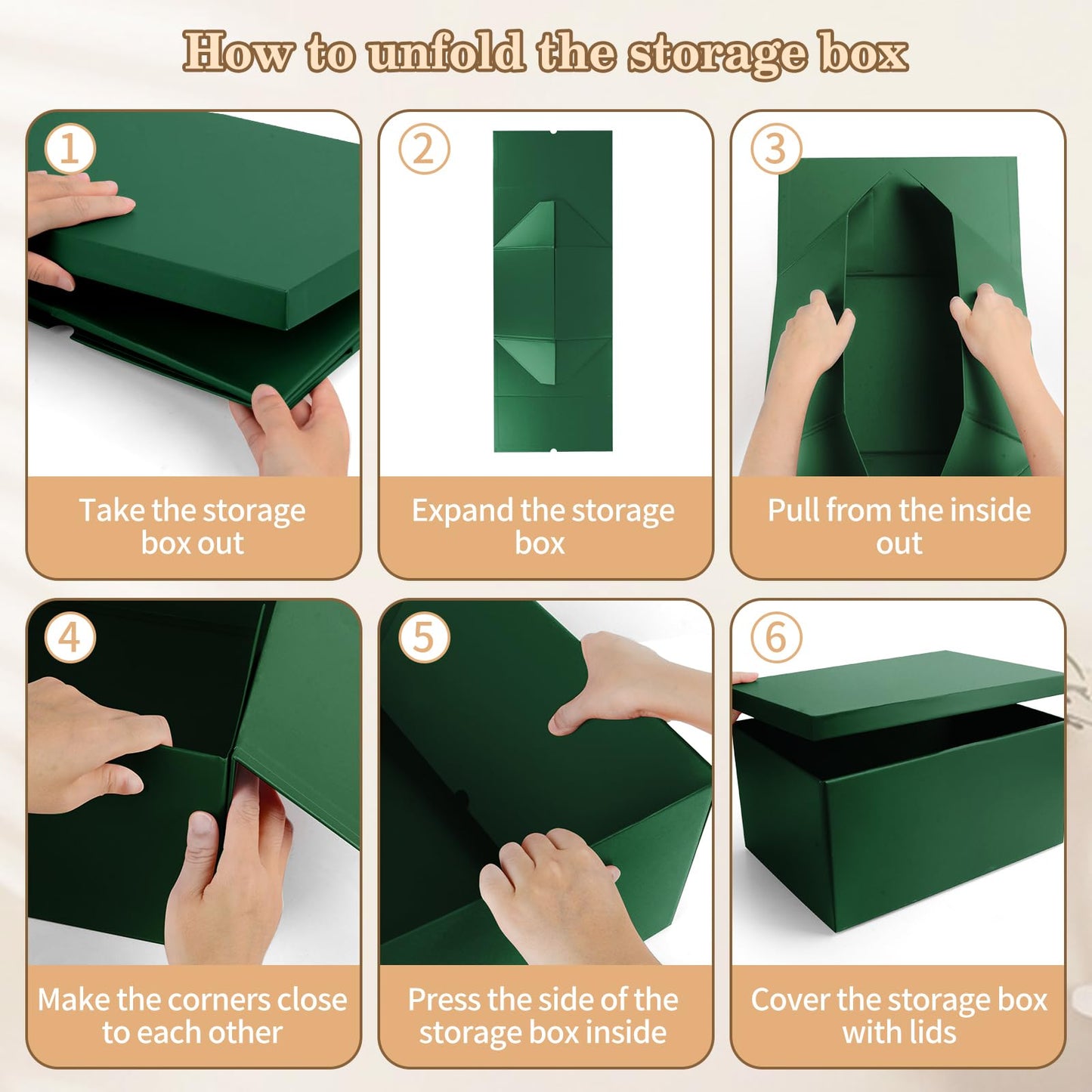 KISPATTI Storage Box, Green Storage Boxes with Lids 38 x 28 x 19 cm Large Storage Box with Ribbon Cardboard Storage Boxes for Home Bedroom Living