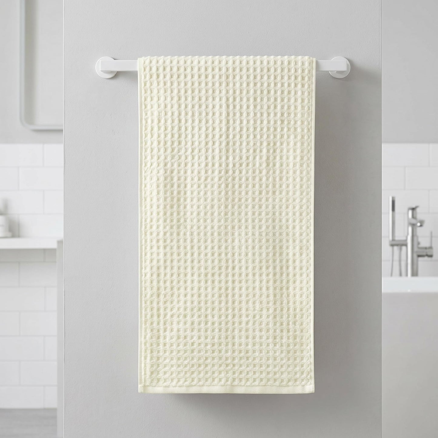 Uxcell 100% Cotton Home Soft Absorbent Hand Towels 35 x 80Cm, Waffle Weave Towel Sets for Bathroom, Kitchen White Pack of 4