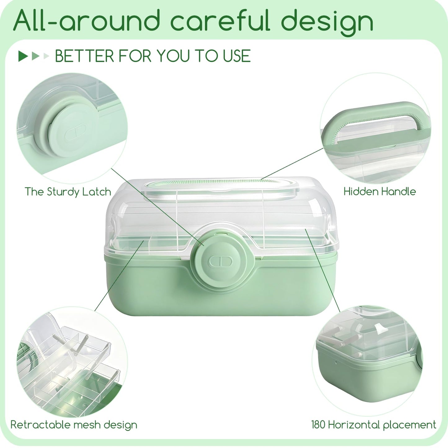 ANMOO Medicine Storage Box, 3-Tier Portable Plastic Storage Case, Green
