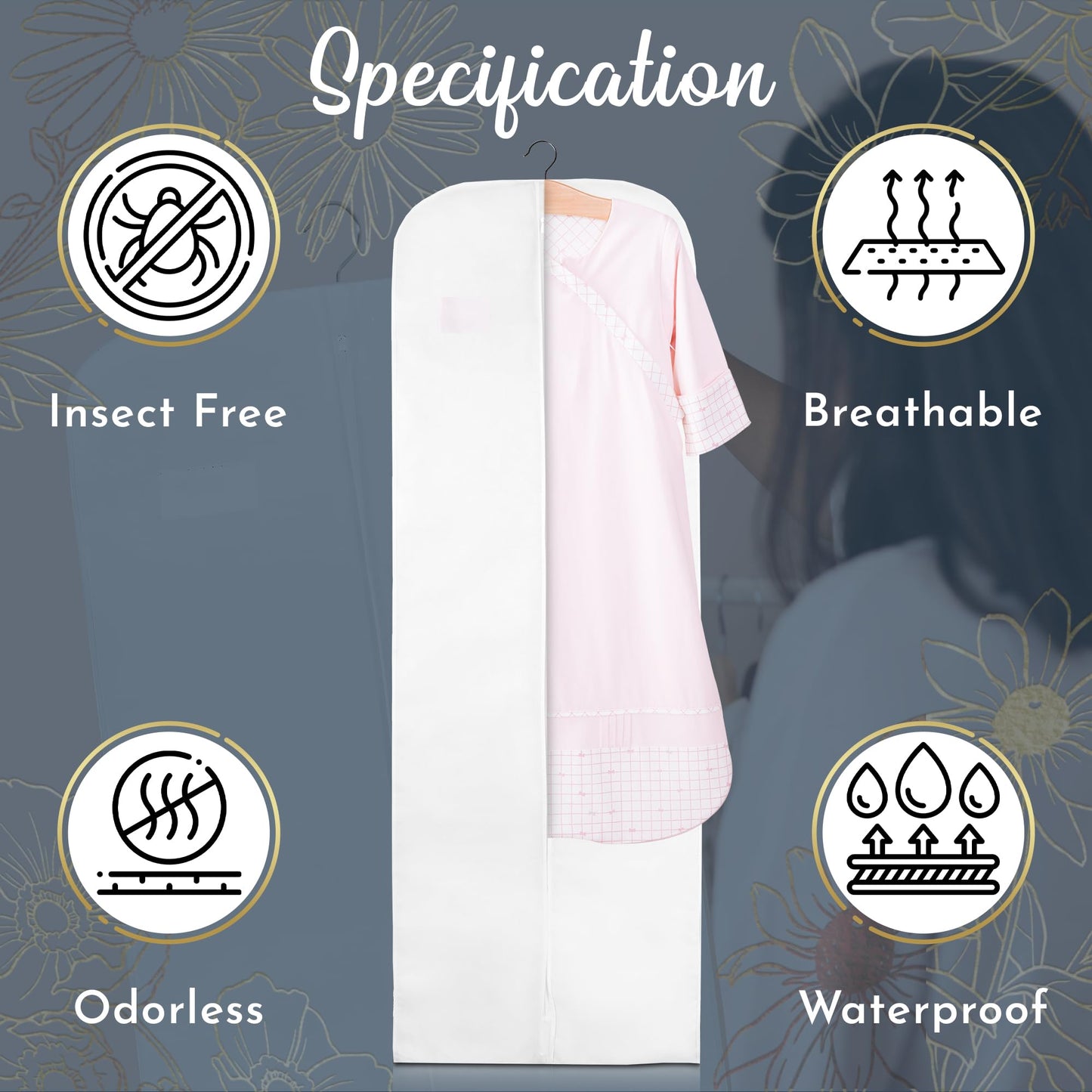 Wedcova Dress Bag | Hanging Garment Bags | Full Length Travel Covers | Wedding Long Clothes Storage Cover with Zipper for Women | 72 Inch (182cm)