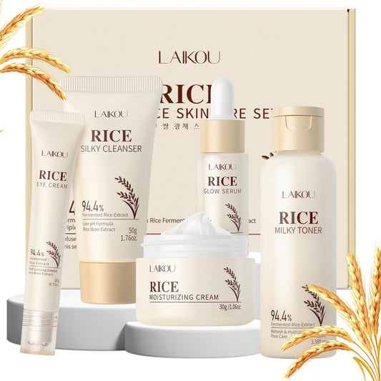 LAIKOU Skincare Set, Korean Rice Skin Care Sets & Kits, Cleanser, Toner, Serum, Eye Cream & Moisturizer, Christmas Birthday Gifts for Women Teenage