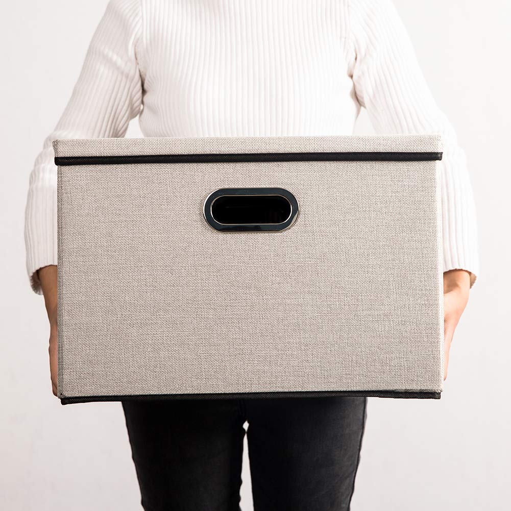 Prandom Storage Boxes with Lids Large,Collapsible Linen Fabric Storage Box,Decorative Bins,Really Useful Box,Clothing