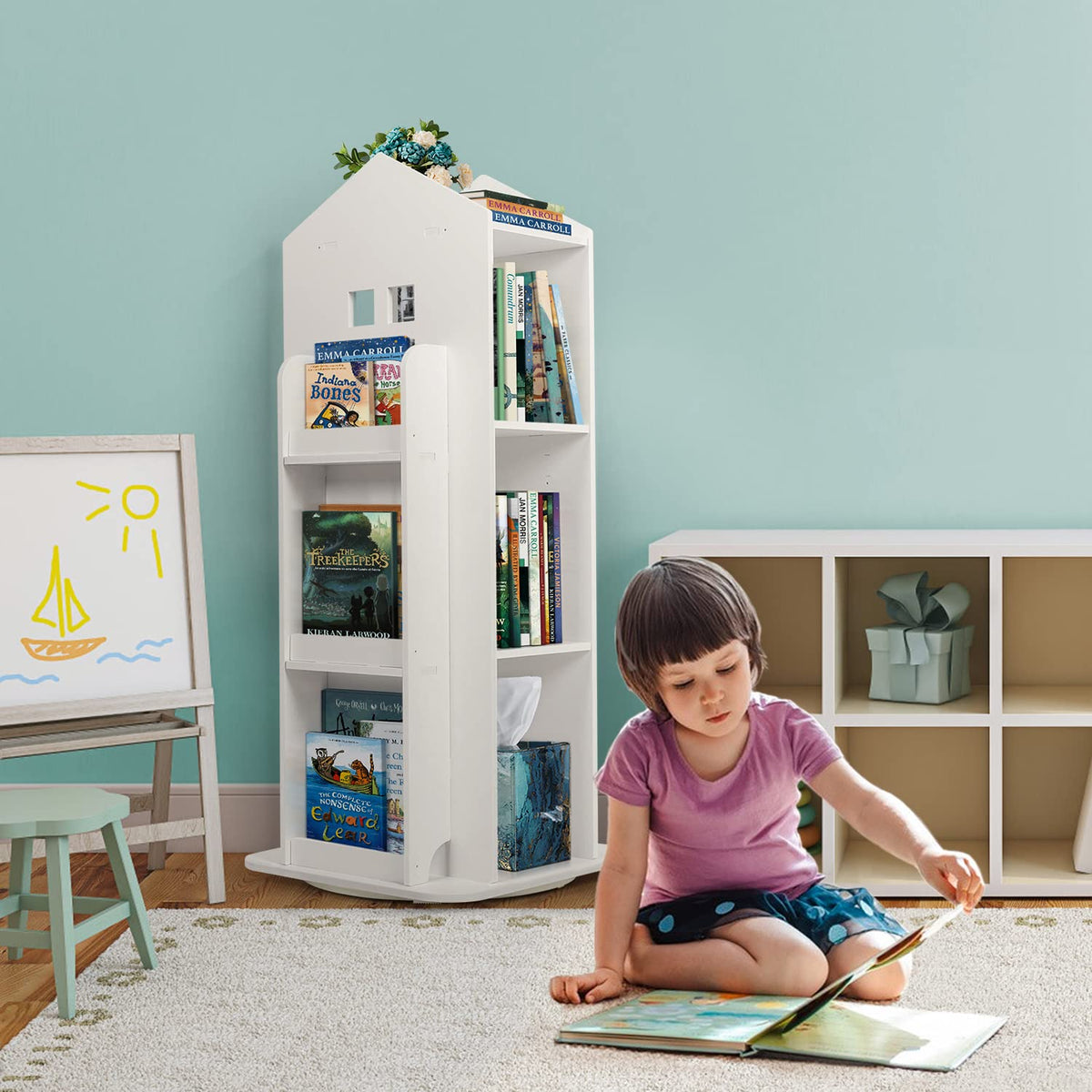 petour 3-Tier Rotary Bookshelf Childrens Bookcases, White
