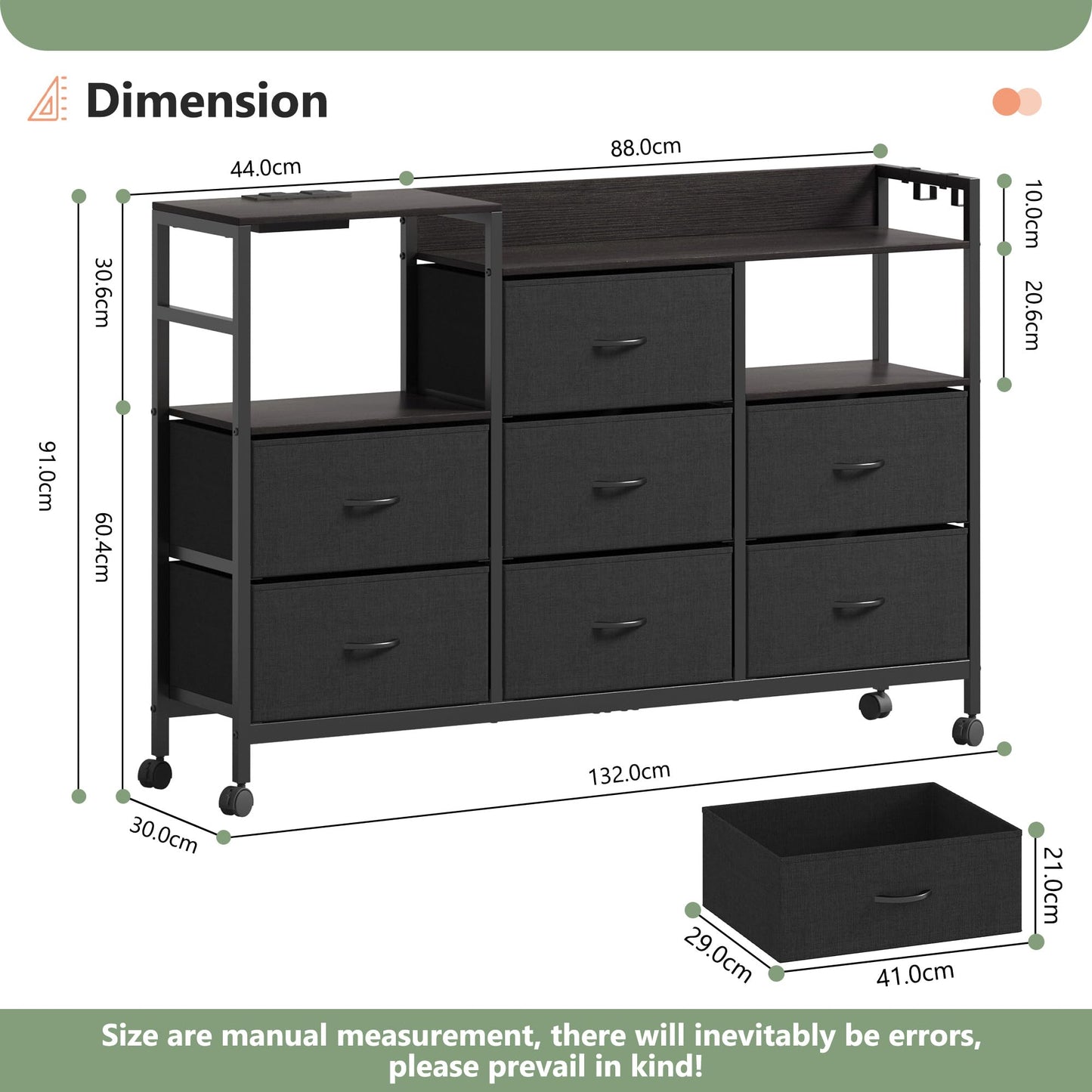 Lutown-Teen Chest of Drawers with Charging Station on Wheels, Black