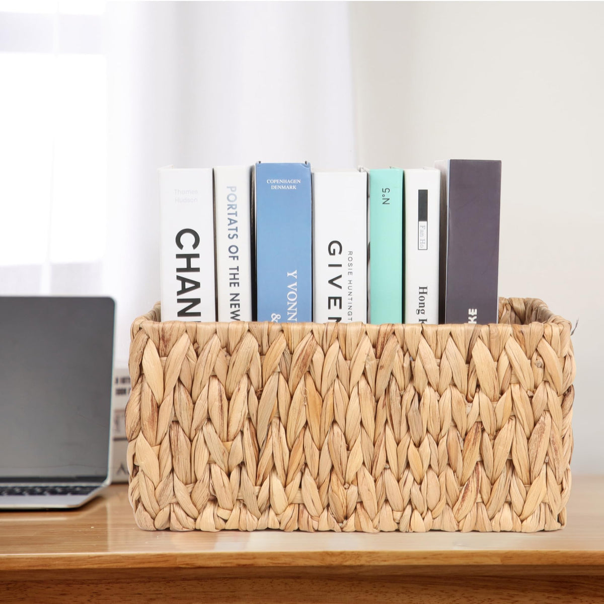 FEIALNDUO Wicker Shelf Baskets, Woven Storage Bins for Shelves Pantry Organizers and Storage with Handles Home Decor Natural, 38 x 28 x 18cm