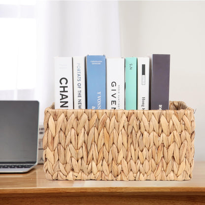 FEIALNDUO Wicker Shelf Baskets, Woven Storage Bins for Shelves Pantry Organizers and Storage with Handles Home Decor Natural, 38 x 28 x 18cm