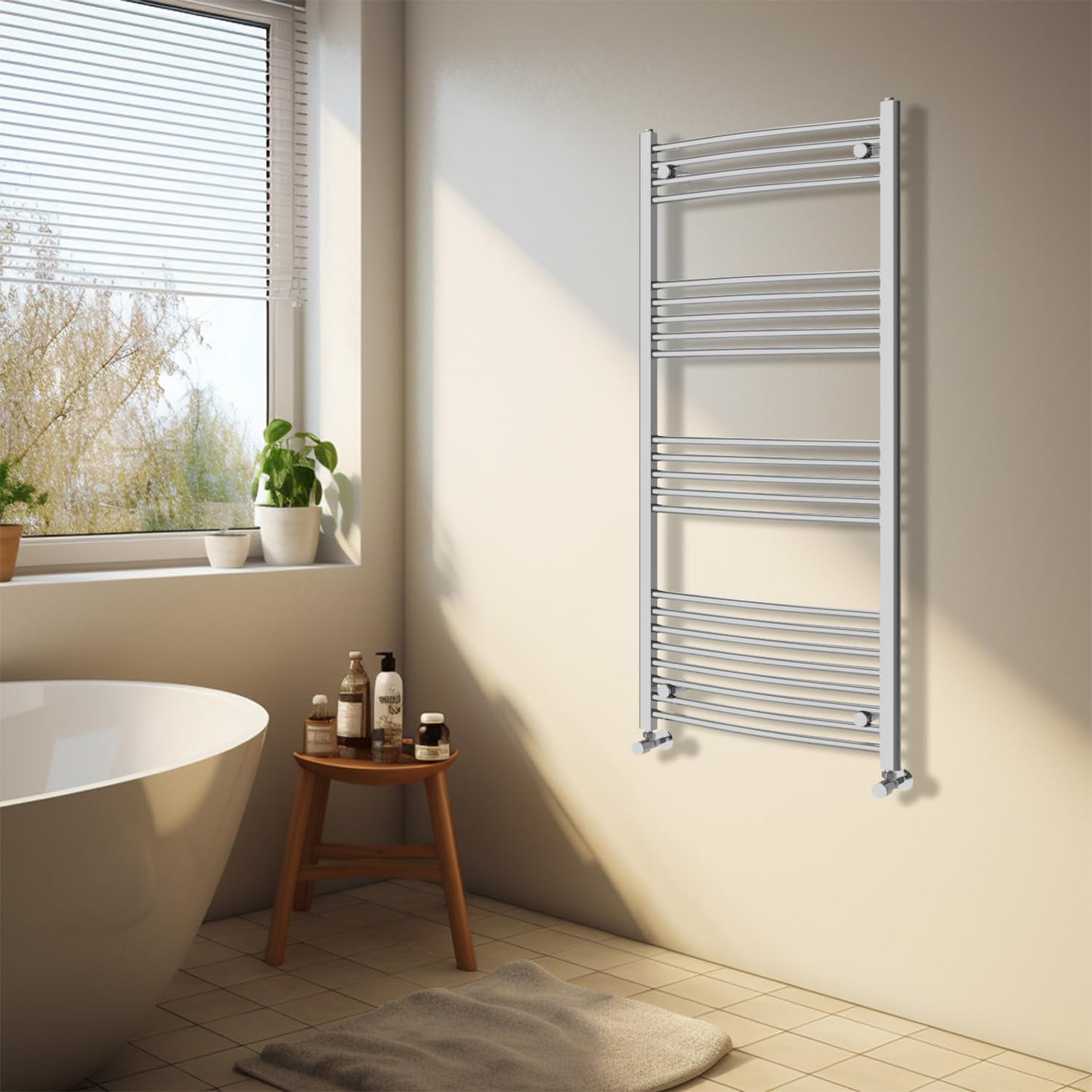 NRG Chrome Heated Towel Rail Curved Designer Bathroom Radiator - 1400×600mm