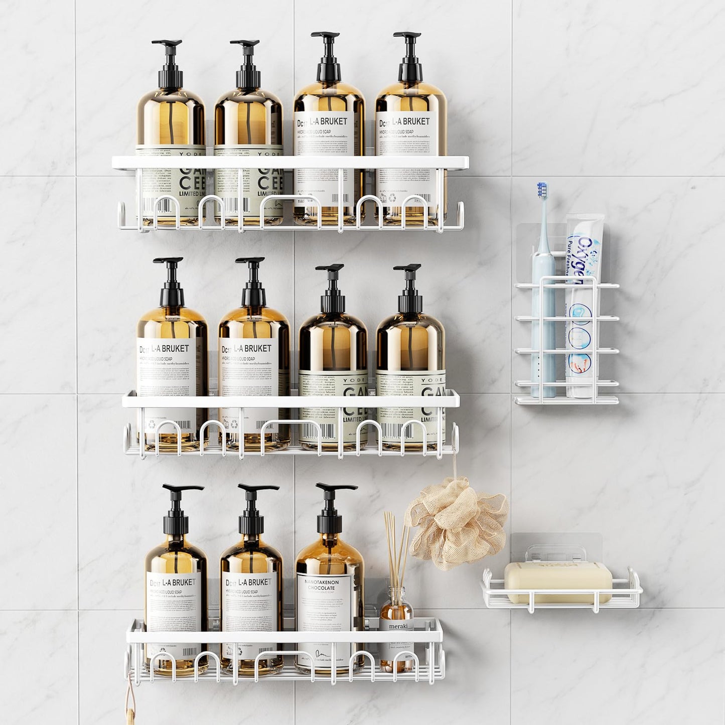 Deyhoc 5 Pack Rustproof Stainless Steel Shower Caddy - White