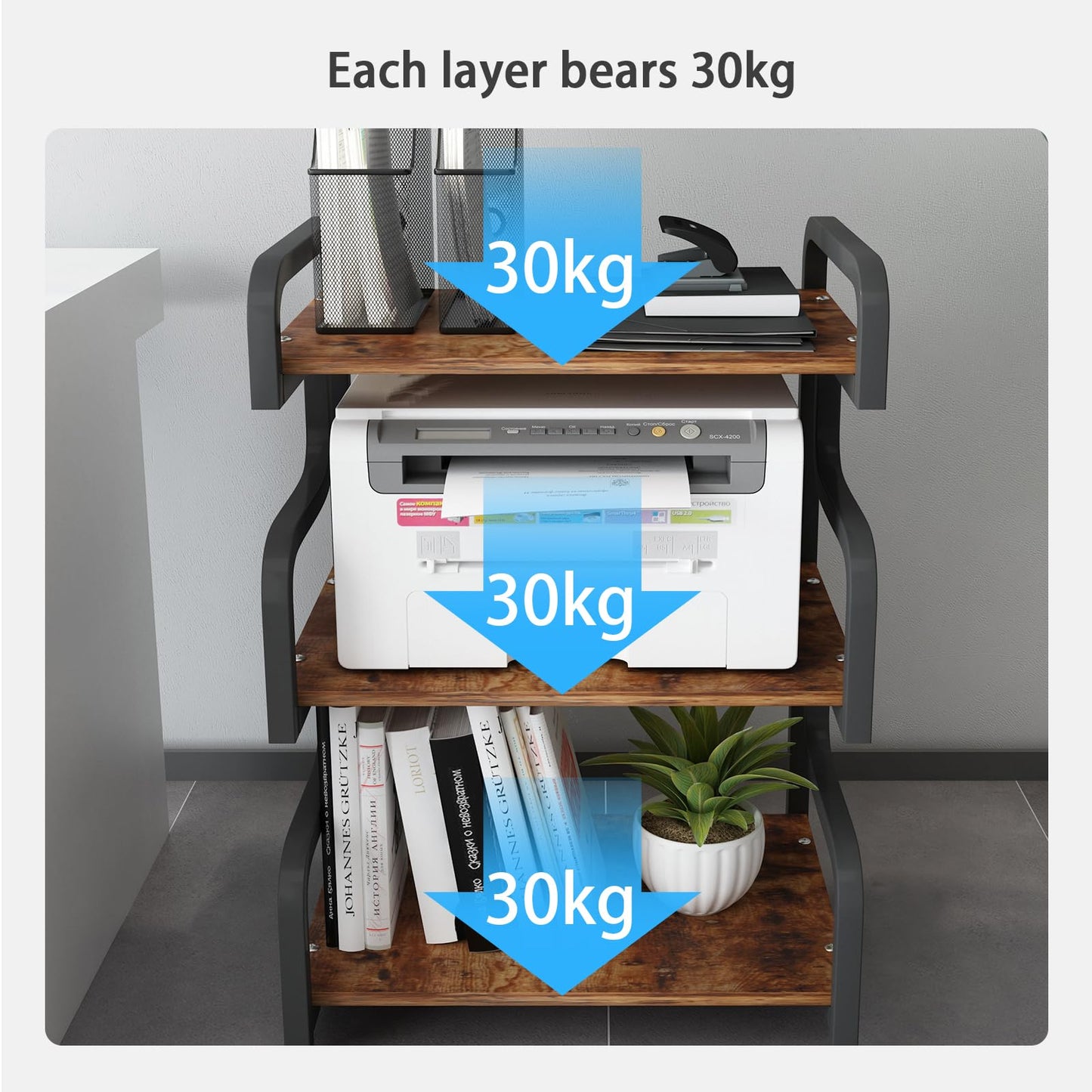 PUNCIA 3-Tier Printer Stand with Storage Movable Printer Table on Wheels