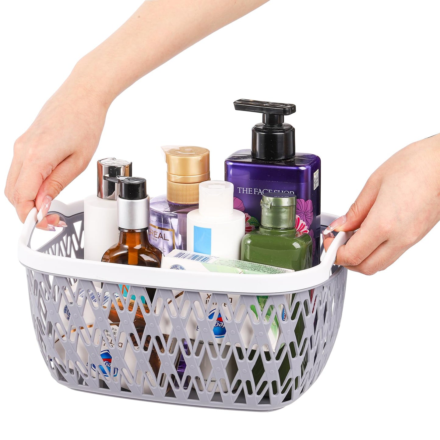 Noamus 8 Pack Plastic Baskets for Organizing, Portable Small Pantry Organizer, Stackable Household Storage Bin for Laundry Room Bathroom Bedroom