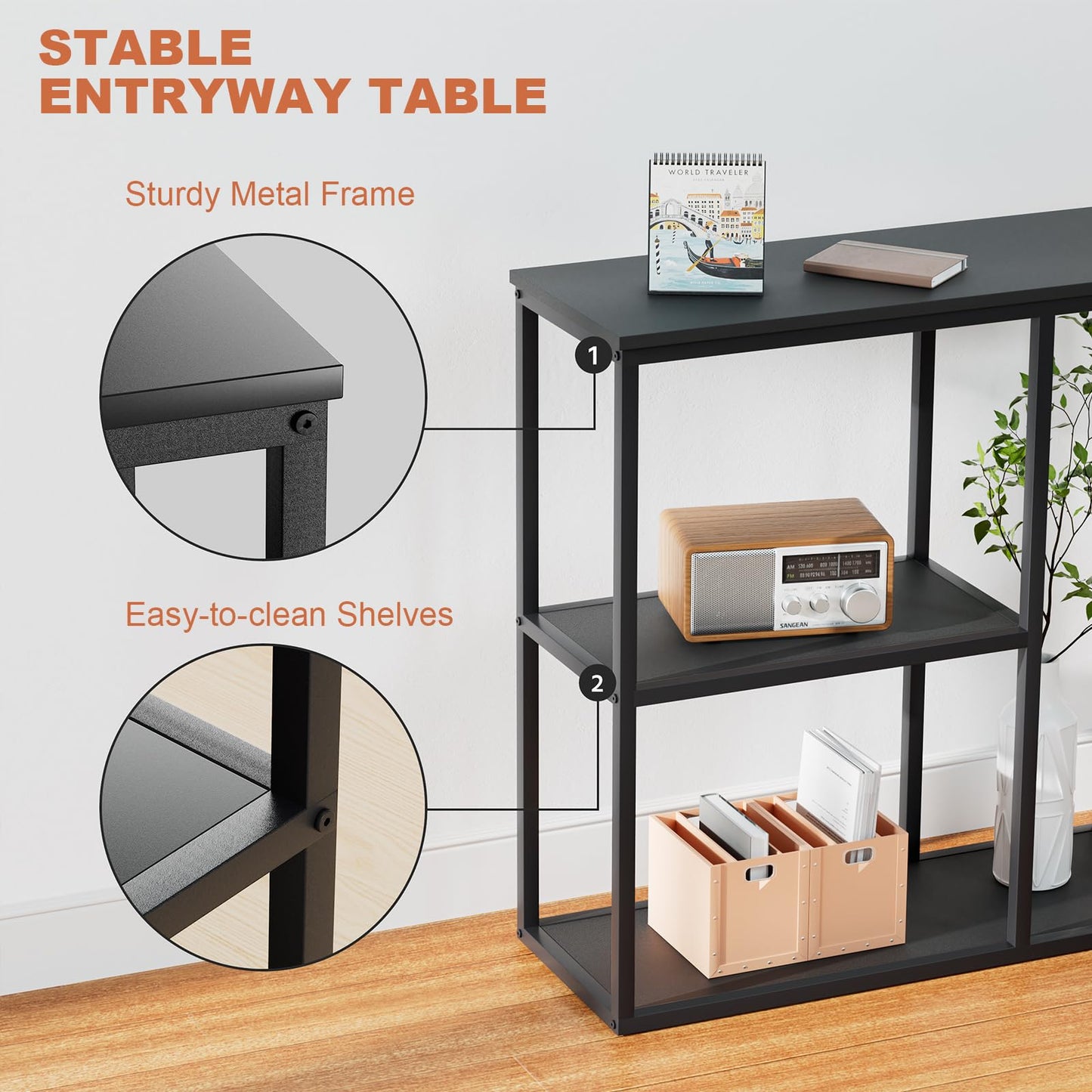 WOHOMO Console Table 30cm Narrow Entryway Table for Living Room 80cm, Black