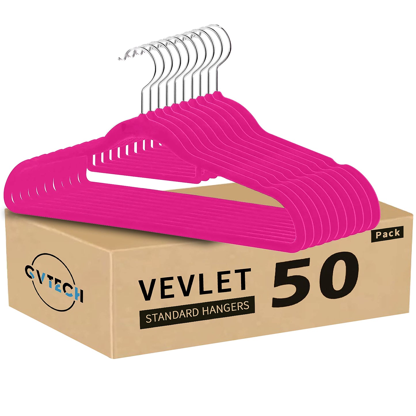 GVTECH Premium Velvet Hangers, [50 Pack] Non Slip and Heavy Duty Velvet Suit Hangers (45cm) with Tie Bar, 360° Swivel Hooks, Sturdy to hold Jumper