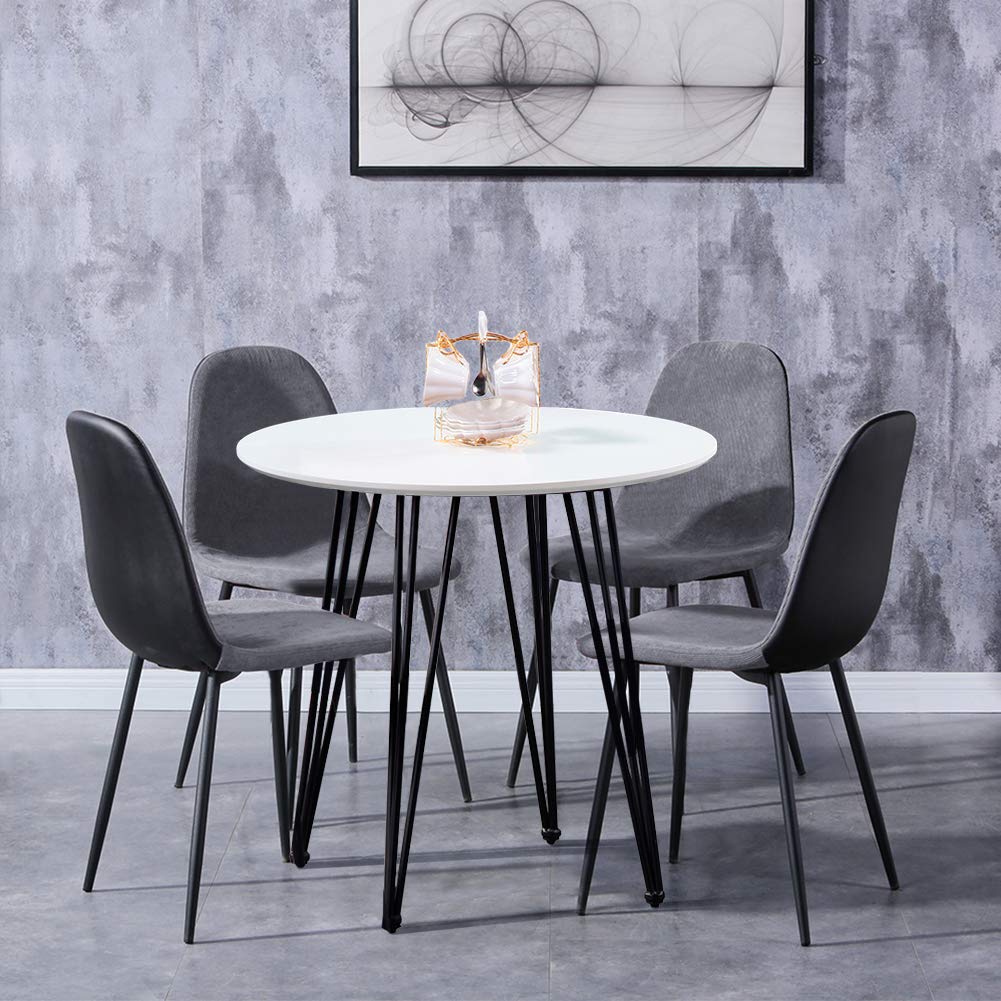 GOLDFAN Round Dining Table 80cm Small Retro Lounge Table Little Table with Metal Legs for Home and Office (80cm, White)