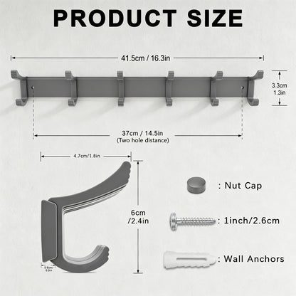 NONETO 2 Pack Coat Hooks Wall Mounted with 6 Movable Coat Rack Grey