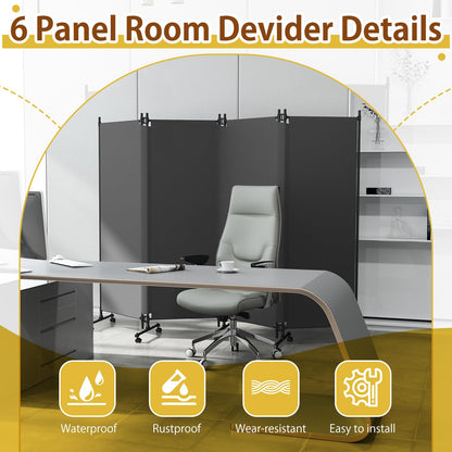 HIDODO 4 Panel Upgraded Room Divider with Wheels, 247cm W x 183cm H, Grey
