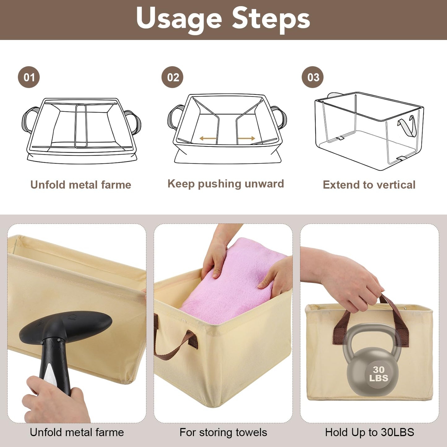 4 Pack Storage Baskets for Shelf, Small Closet Organizers and Storage Beige