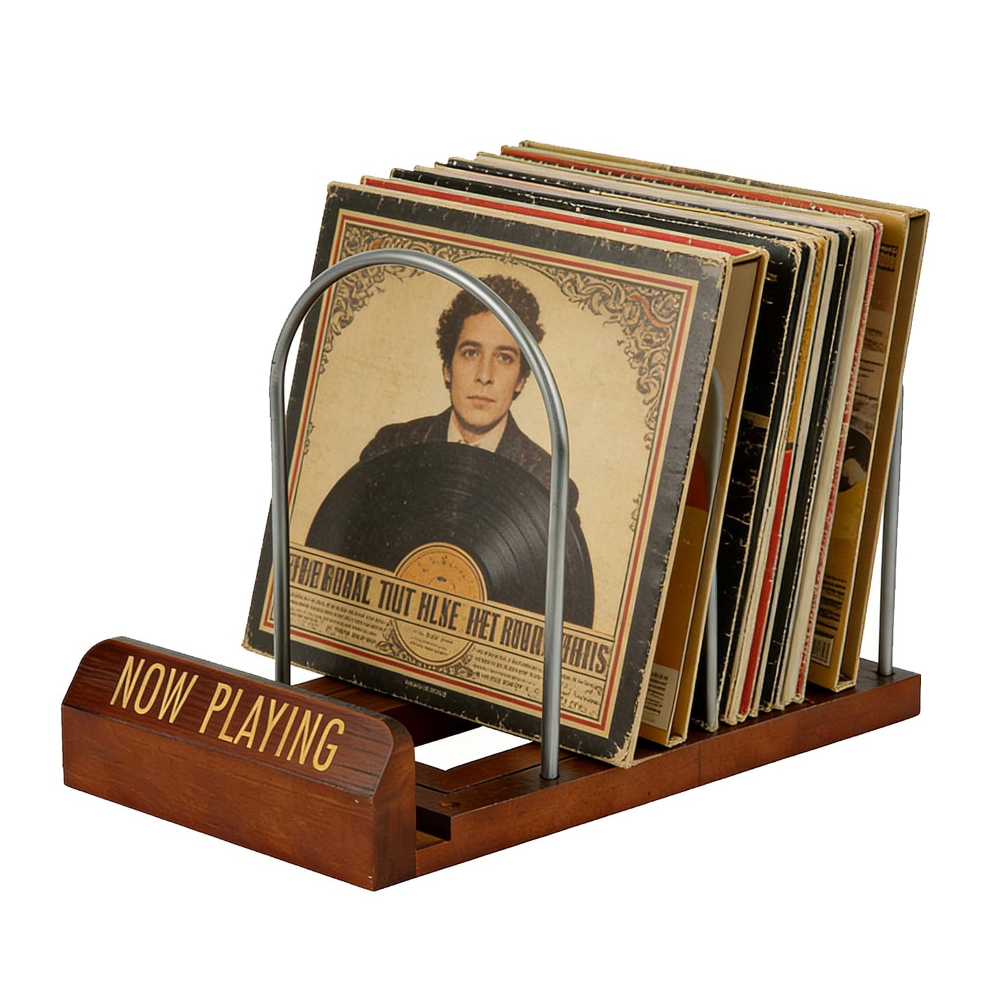 Clyfanesy Vinyl Record Holder for 50 LPs, Wooden Now Playing Display Stand