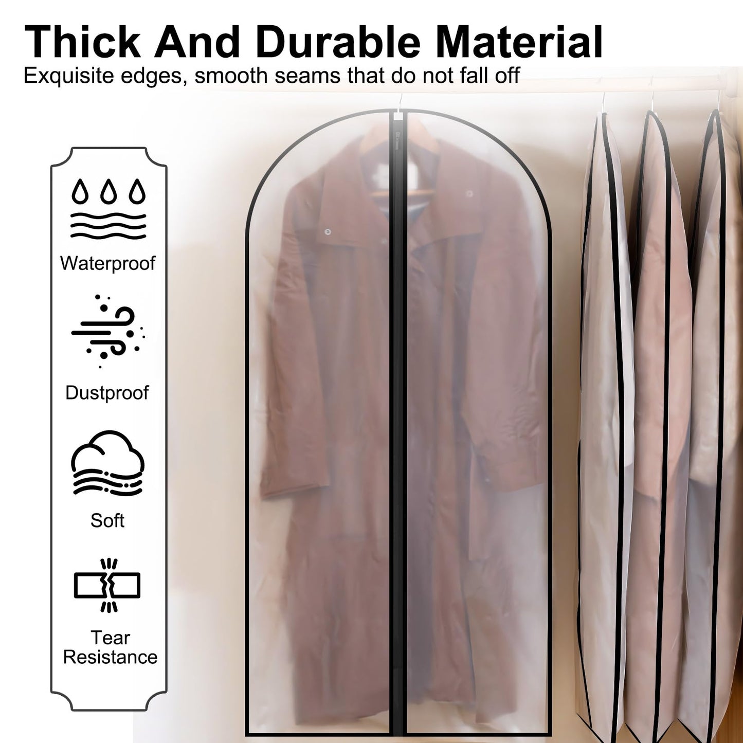 3 Pcs Dress Bags Coverss, 60 x 140cm Long Dress Covers Garment Bags for Hanging Clothes Protector Bag, Waterproof Dustproof Clothes Covers with Zip