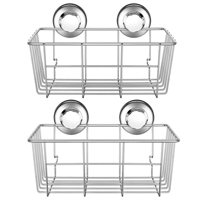 iPEGTOP Suction Cup Deep Shower Caddy Bath Wall Shelf for Large Shampoo Shower Gel Holder Bathroom Storage - Rustproof Stainless Steel, 2 Pack