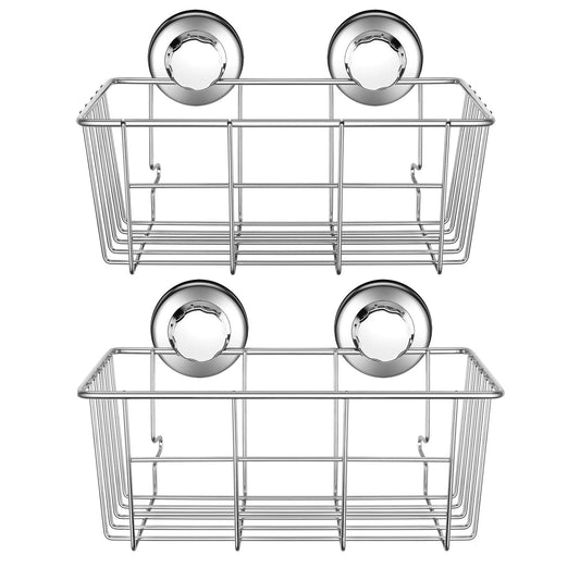 iPEGTOP Suction Cup Deep Shower Caddy Bath Wall Shelf for Large Shampoo Shower Gel Holder Bathroom Storage - Rustproof Stainless Steel, 2 Pack