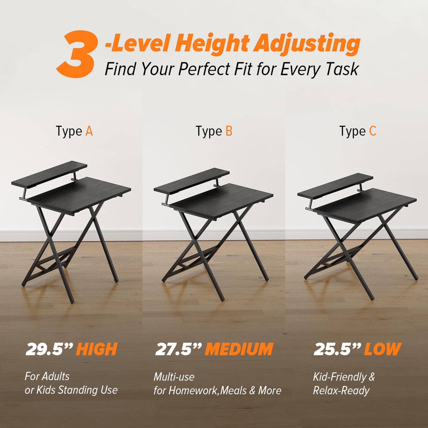 WOHOMO Folding Table with Monitor Stand, Foldable Computer Desk, Black