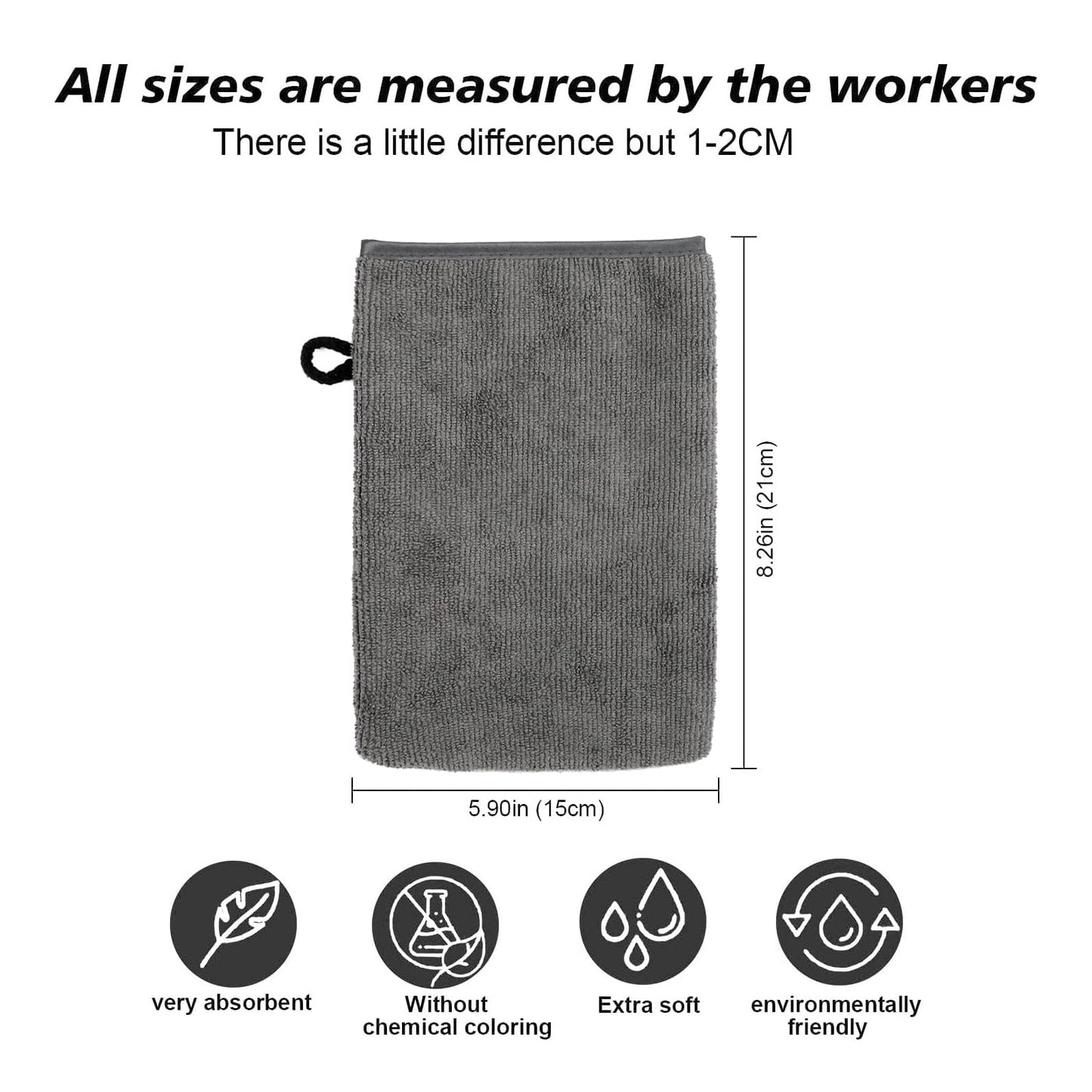 PHOGARY Pack of 10 Microfibre Body Wash Mitts, Soft Face Cleansing Mitts, Bath SPA Terry Cloth, Reusable Makeup Remover Mitt Gloves, 15x21 cm, Grey