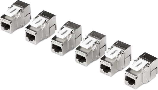 TRENDnet Shielded Cat6A Keystone Jack ? 6-Pack, 180? Angle Termination, Colour-Coded Labelling for T568A & T568B Wiring, TC-K06C6A