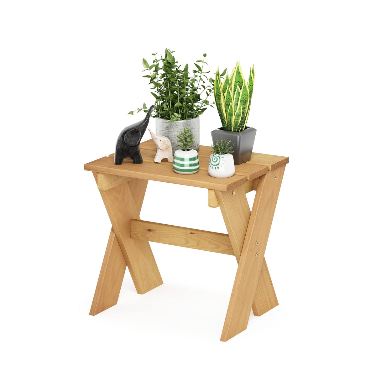Furinno TIOMAN Patio Table, Outdoor Side Table, Flower Stand, Coffee Table, Pine Wood, for Patio, Garden, Porch, Natural