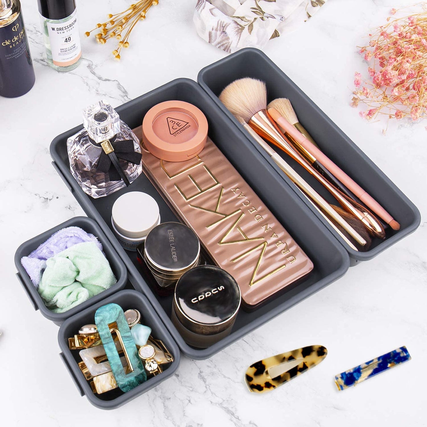 Addis 8pcs Interlocking Drawer Organiser Plastic Storage Trays Dividers for Kitchen Office Desk Make-Up Clothing Jewellery Craft Bathroom organising