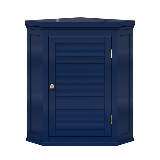 Teamson Home Glancy Removable Corner Wall Cabinet with Faux Louvered Door, Navy