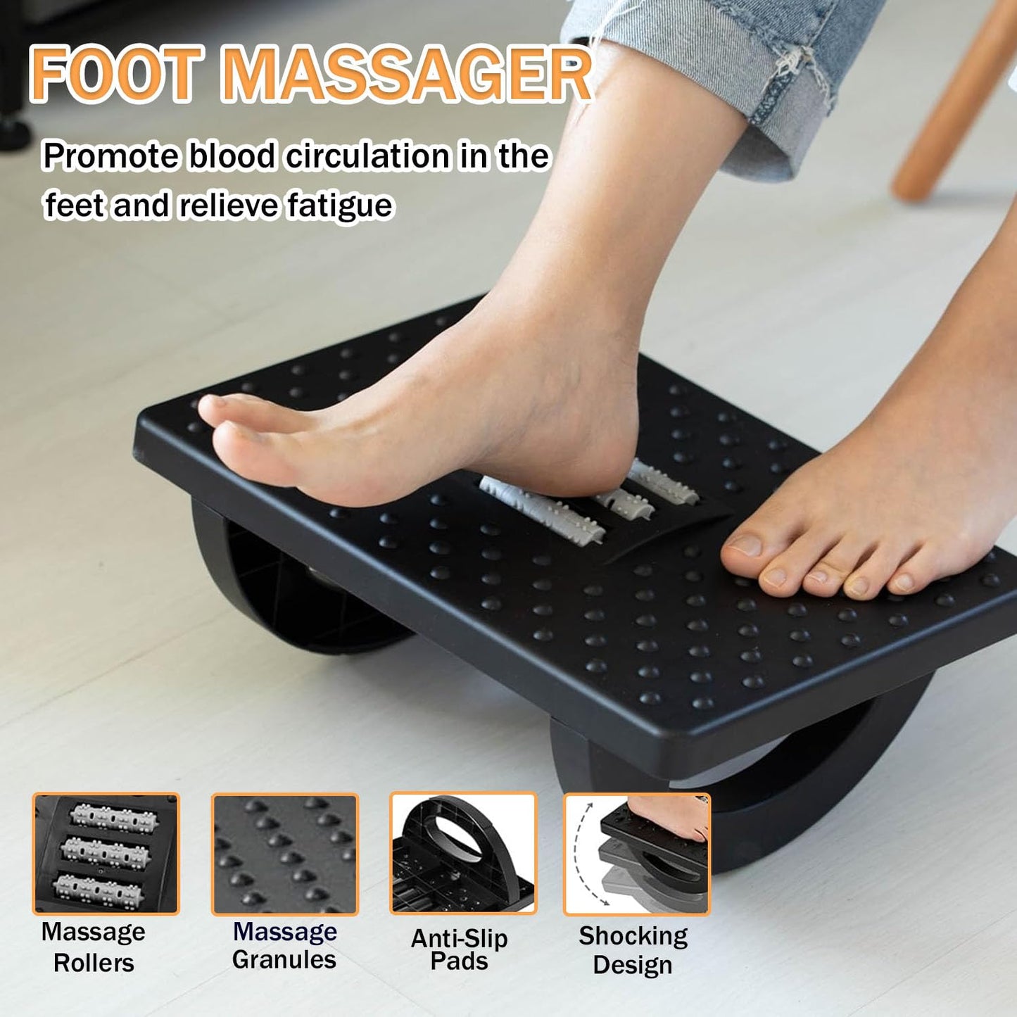 Foot Rest for Under Desk at Work, Ergonomic Foot Stools for Under Office Desk,Rocking Footrest with Roller Massager-Leg Rest for Chair