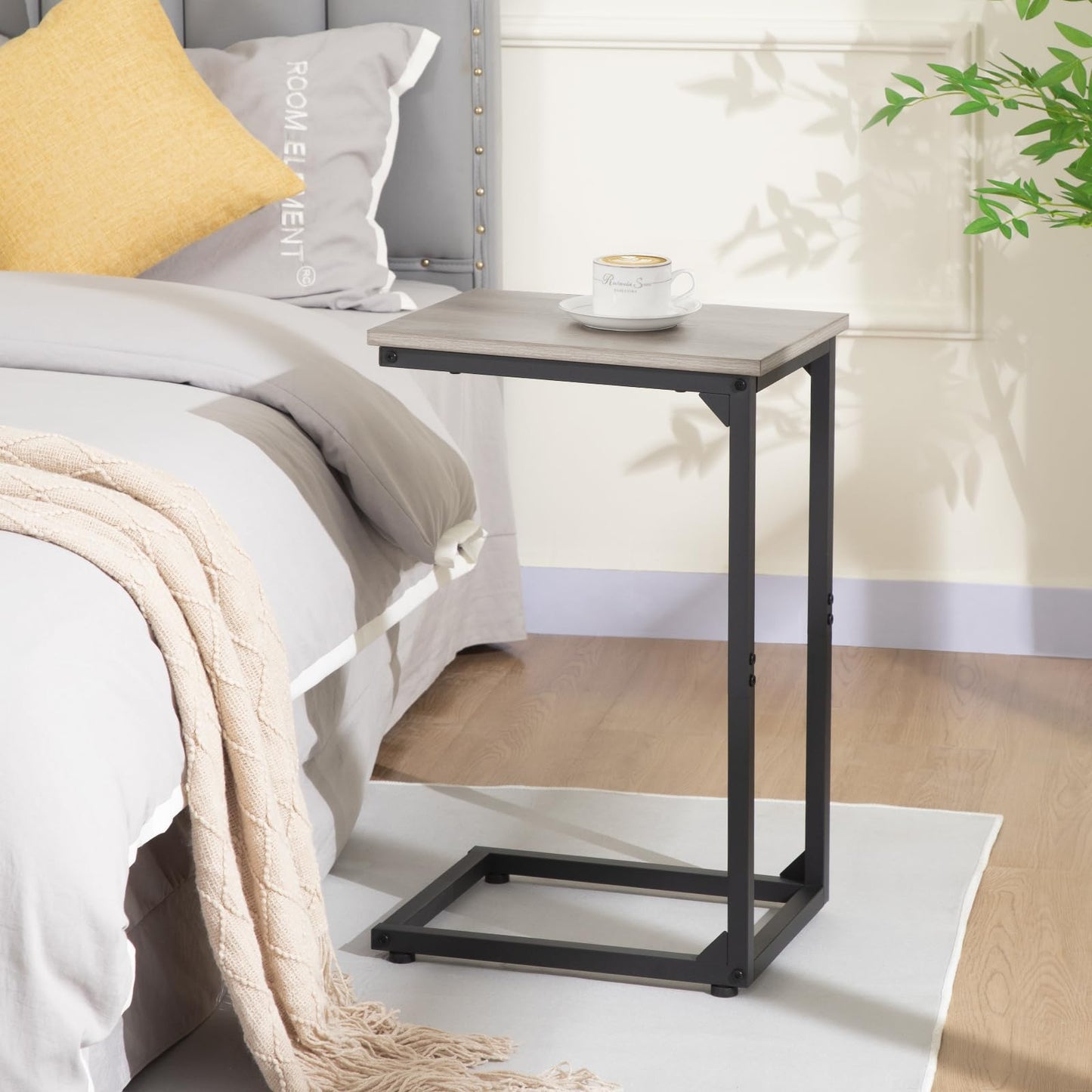 AMHANCIBLE C-Shaped Side Table, Bedside Table Set of 2, Sofa Table for Small Spaces, Coffee Table with Metal Frame for Living Room, Bedroom