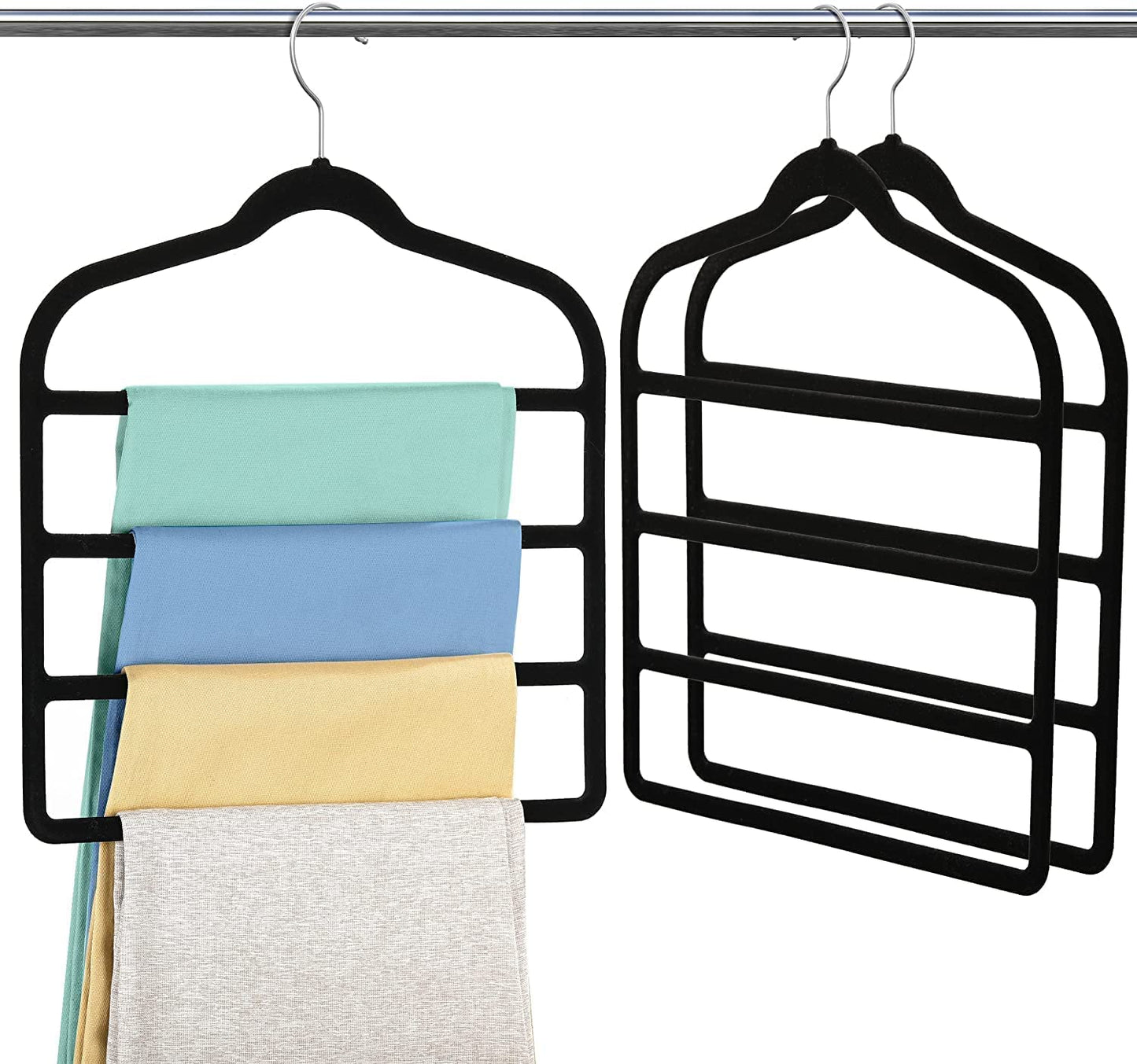 3 Pack Velvet Trouser Hangers - Space Saving, Non Slip for Jeans, Trousers, Leggings, Tie, Scarf and Towel - Multi Layer Pants Hanger for Clothes