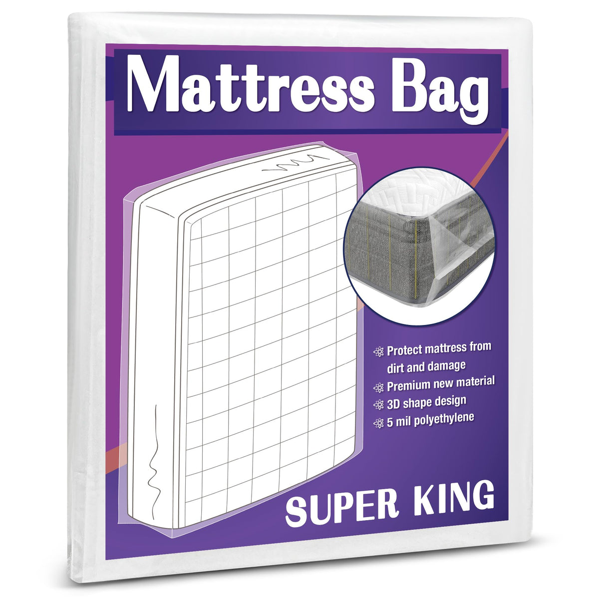 Mattress Bag for Moving and Storage, 5 Mil Heavy Duty Bed Mattress Cover, Mattress Protector Super Thick and Tear Resistant Super King