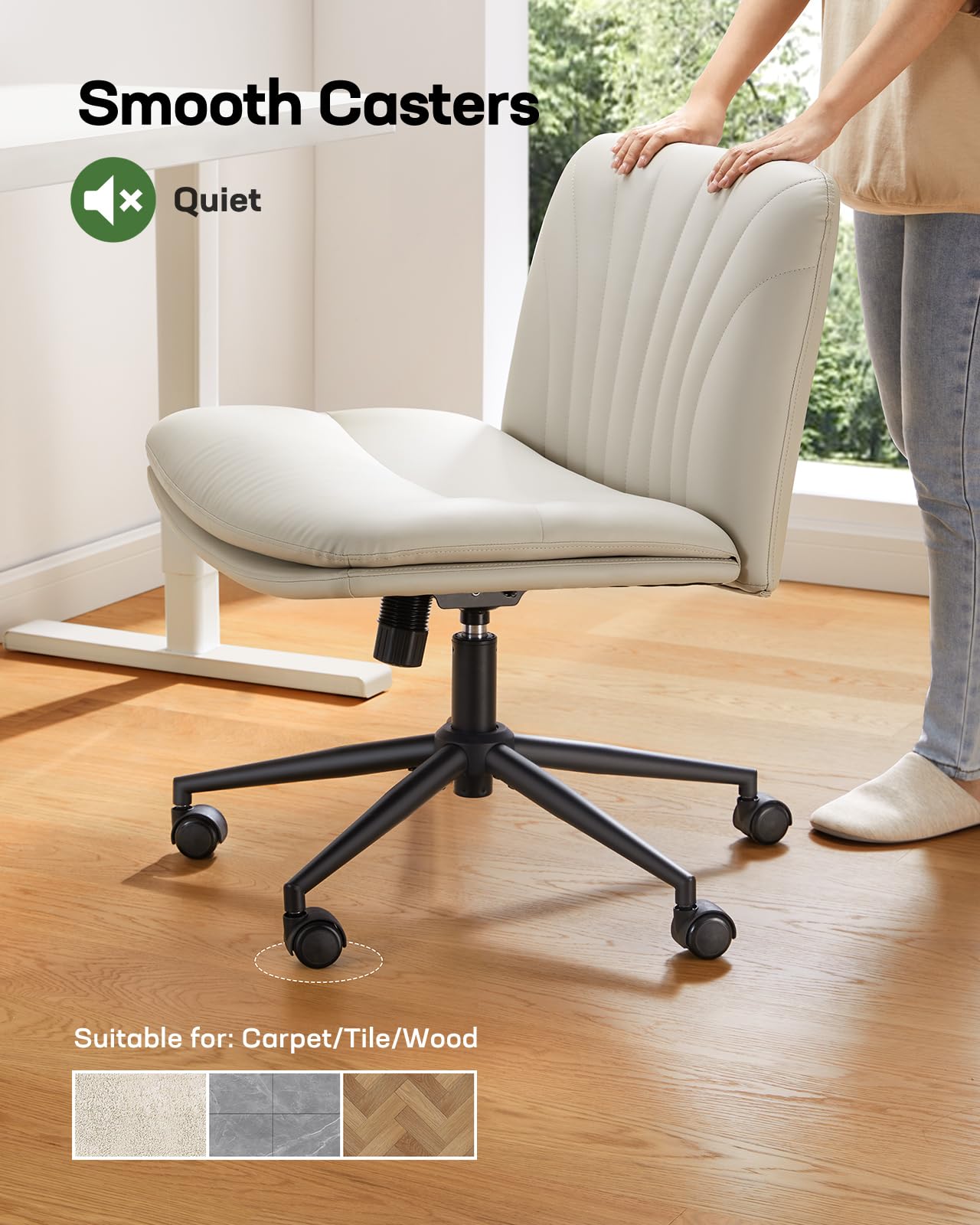 Marsail Vanity Desk Chair with Wheels, Leather Cross Legged office Chair, Height Adjustable Swivel Office Chair for Home Office Makeup Tea Time