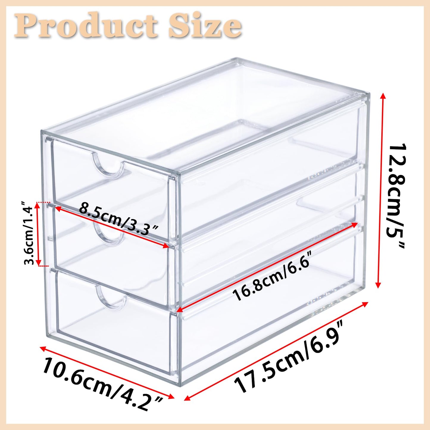 SUMTree Clear Hair Accessory Organizer Box with 3 Drawers, 12.8*17.5*10.6cm
