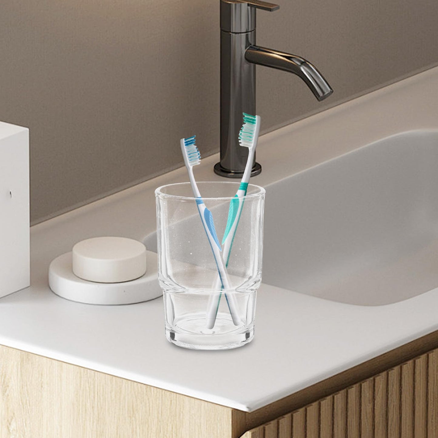 Operitacx 2pcs Rinsing Cup Glass Cup 3.5inch Glass Sleek Design Comfortable and Delicate Touch Holding Toothbrushes for Hotel Use on The Sink