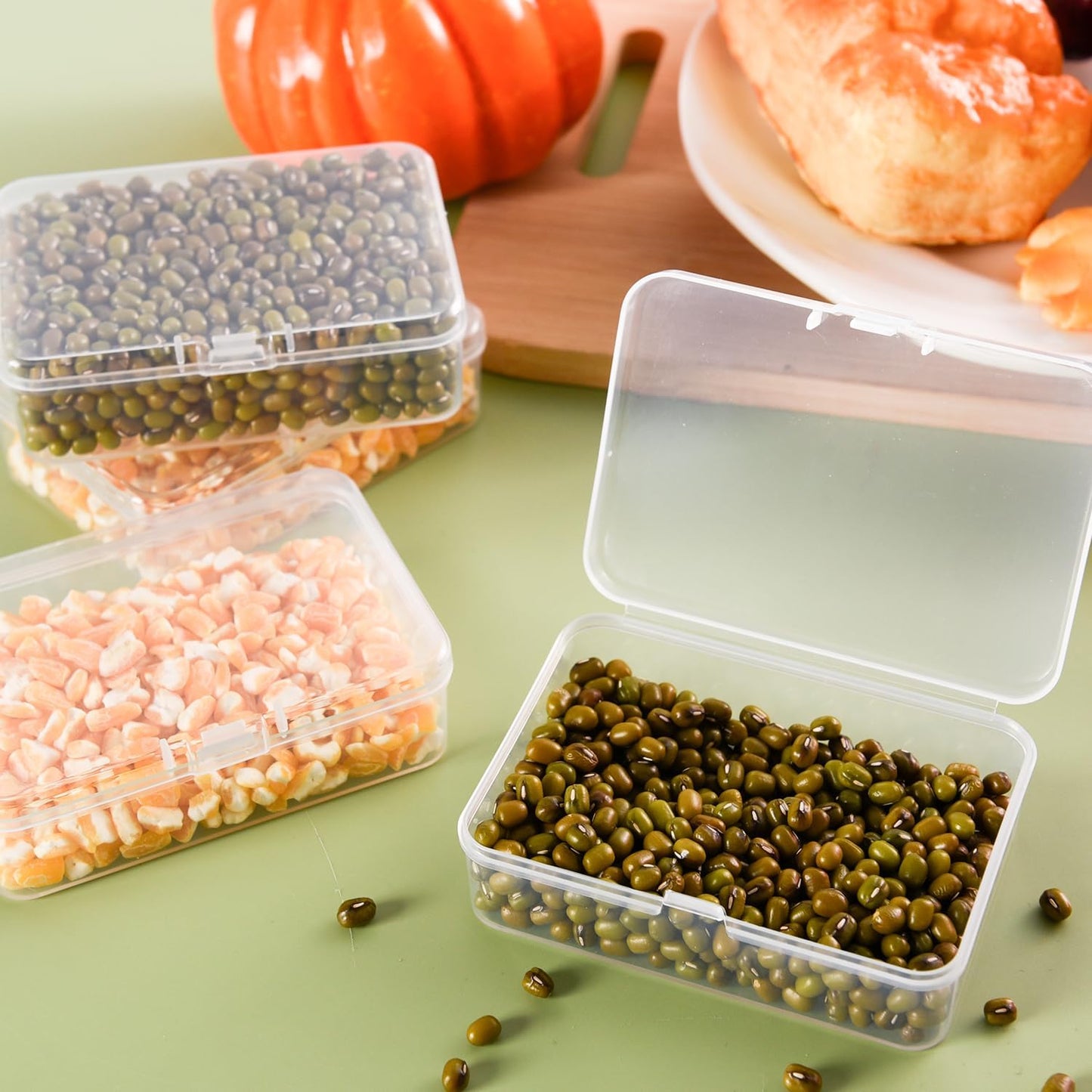 Ezranova 5 Pieces Storage Boxes with Lid,Rectangular Empty Mini Clear Plastic Organizer Storage Box Containers with Hinged Lids for Small Items Beads