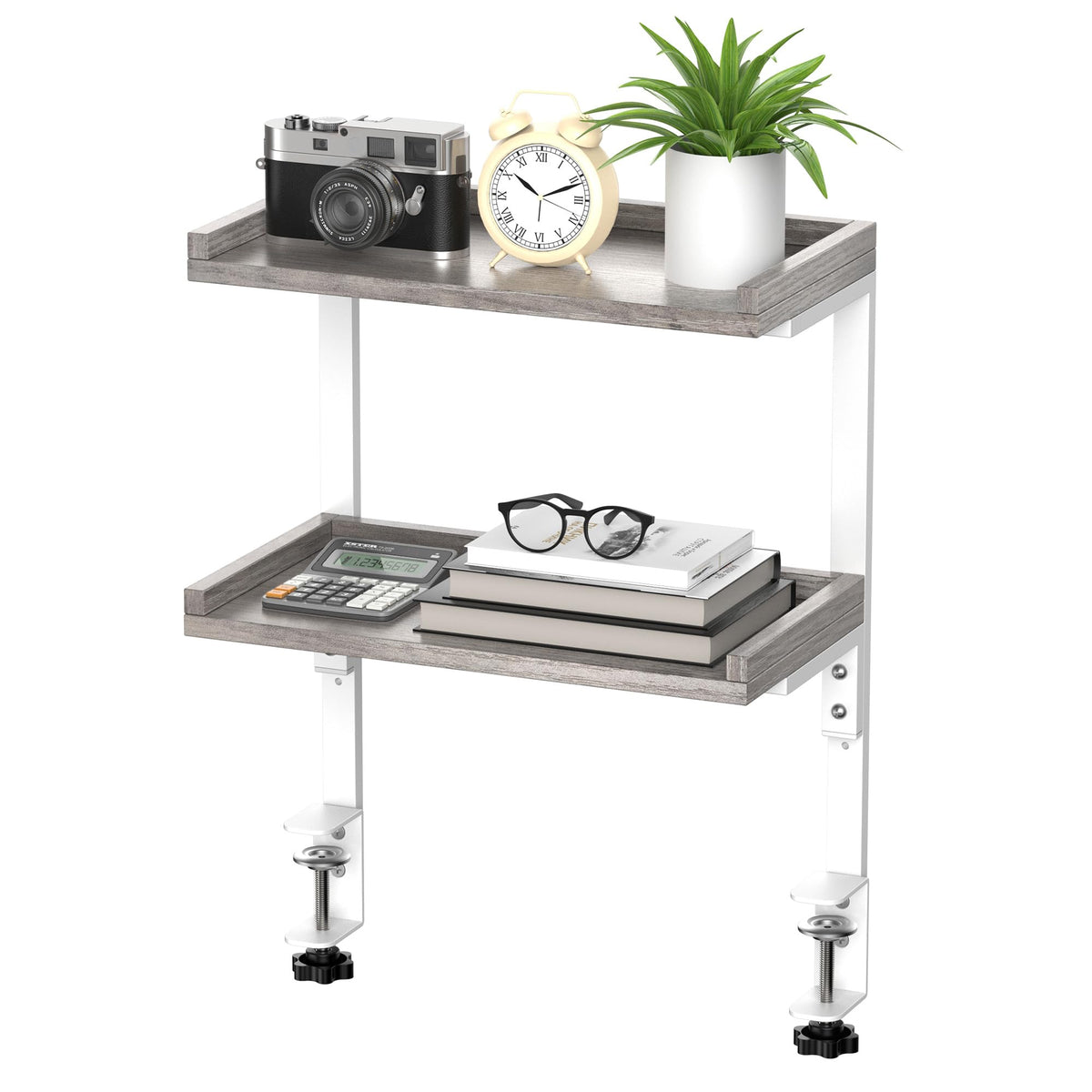 THYGIFTREE Clamp On Desk Shelf 2-Tier, Desk Extender Accessories for Office Gaming Accessories, Tabletop Book Storage Rack