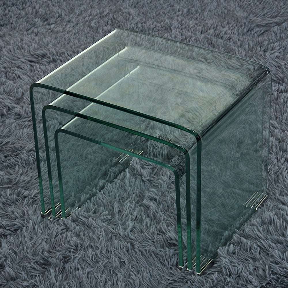 Panana pal Bent Glass Nest Tables Set of 3 Side Tables Coffee Table (Clear)