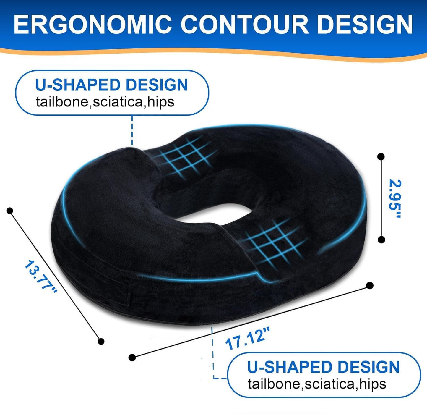 Ecosafeter Donut Cushion Ergonomic Coccyx Support Hemorrhoid Cushion