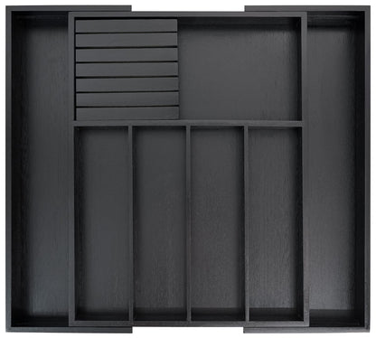 VaeFae Bamboo Silverware Drawer Organizer Kitchen, Expandable Utensil Holder and Cutlery Tray with Divider | 13"-21.6" Flatware Storage (Black)