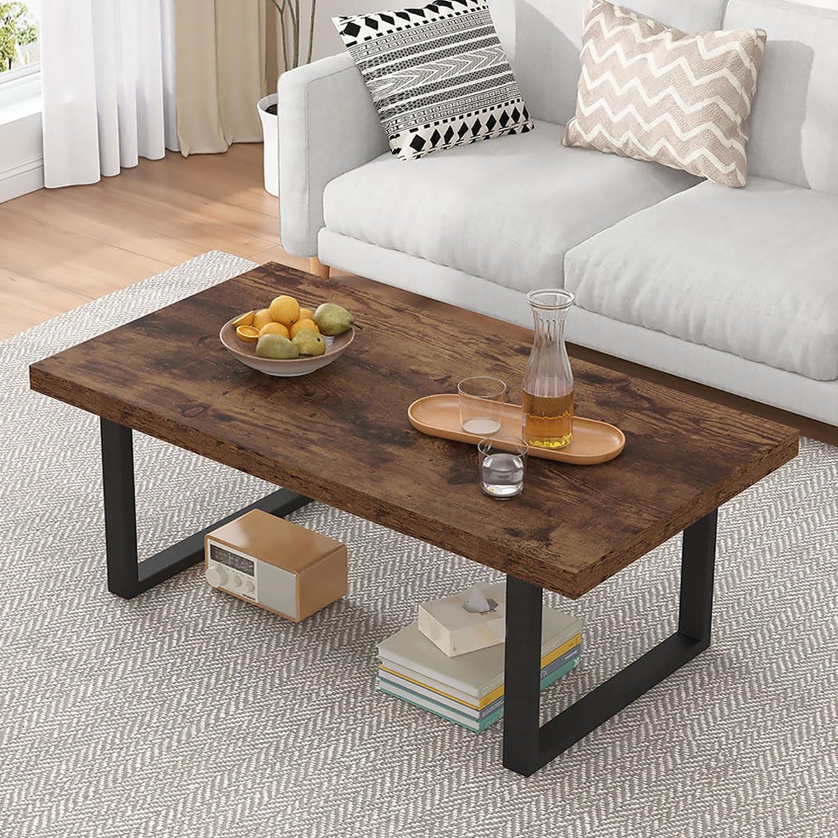 IBF Coffee Table Living Room Wooden Center Coffee Tables 120cm Rustic Brown