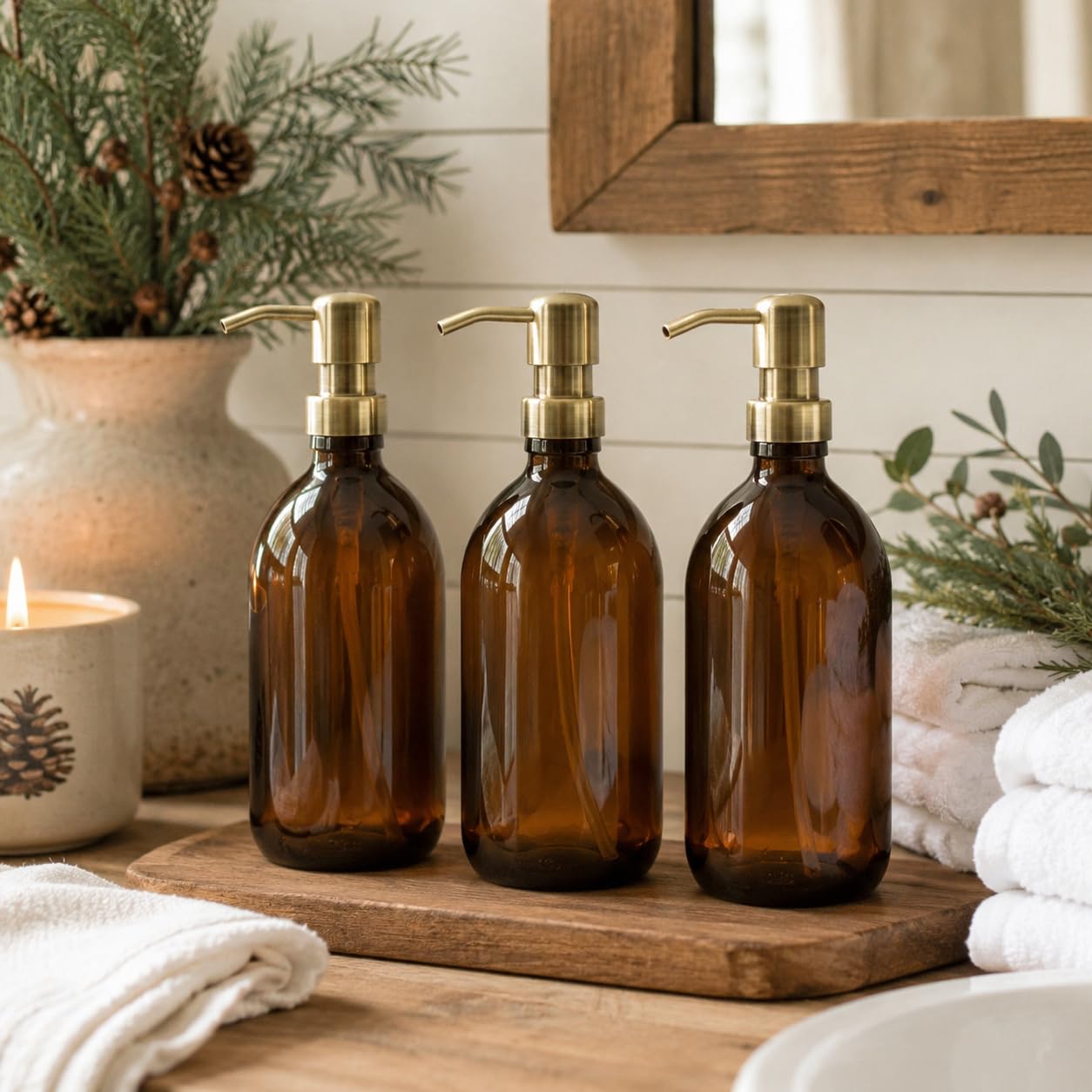Amber Glass Bottles 500ml Soap Dispenser with Metal Pump (BPA-Free) Brown Glass Empty Soap Dispensers – Reusable Refillable Eco friendly